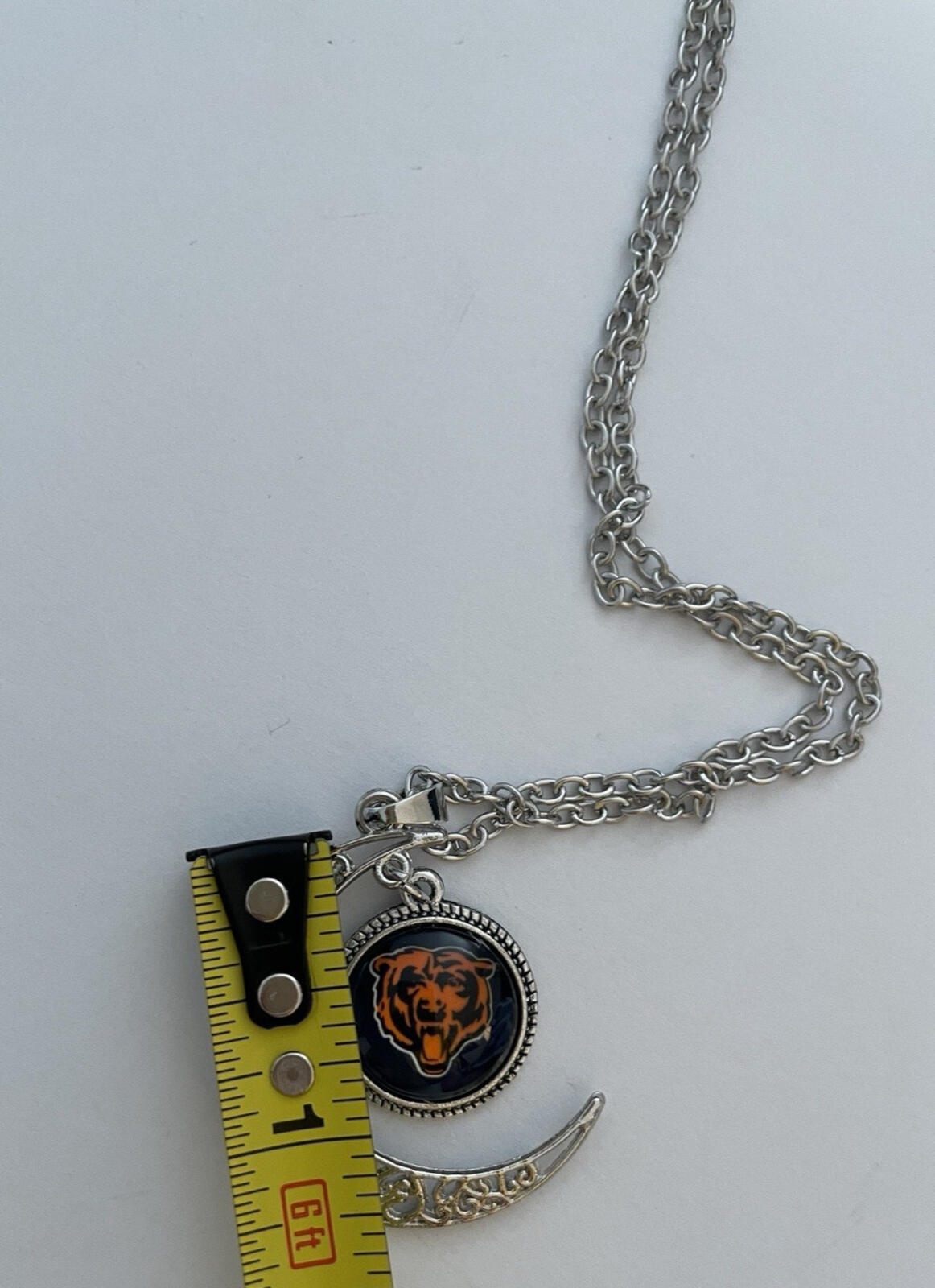 Chicago Bears Football Team Football Bear In Crescent Moon Pendant Necklace - Image 9