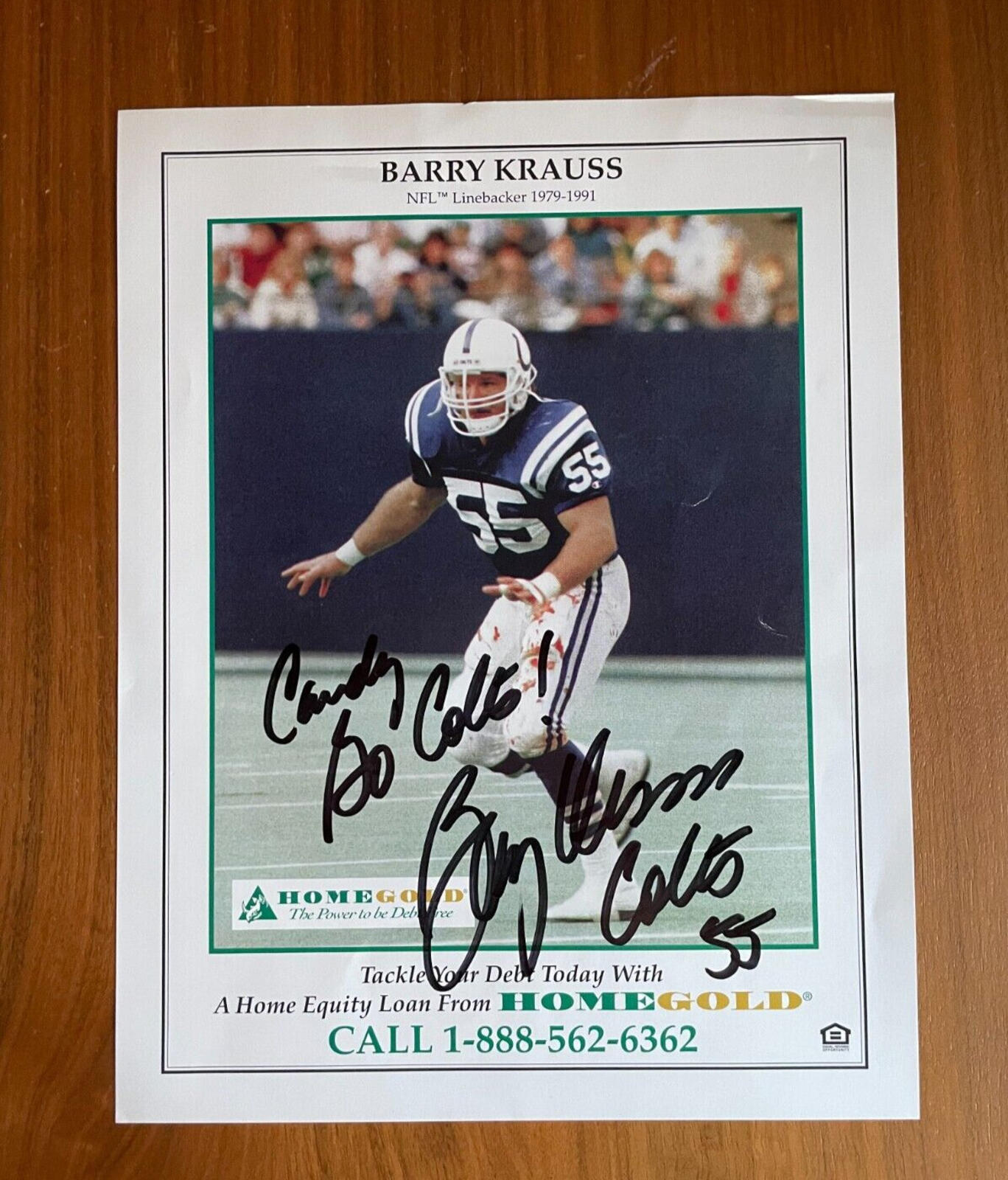 Barry Krauss Photo NFL Football Colts Signed Photo Autographed