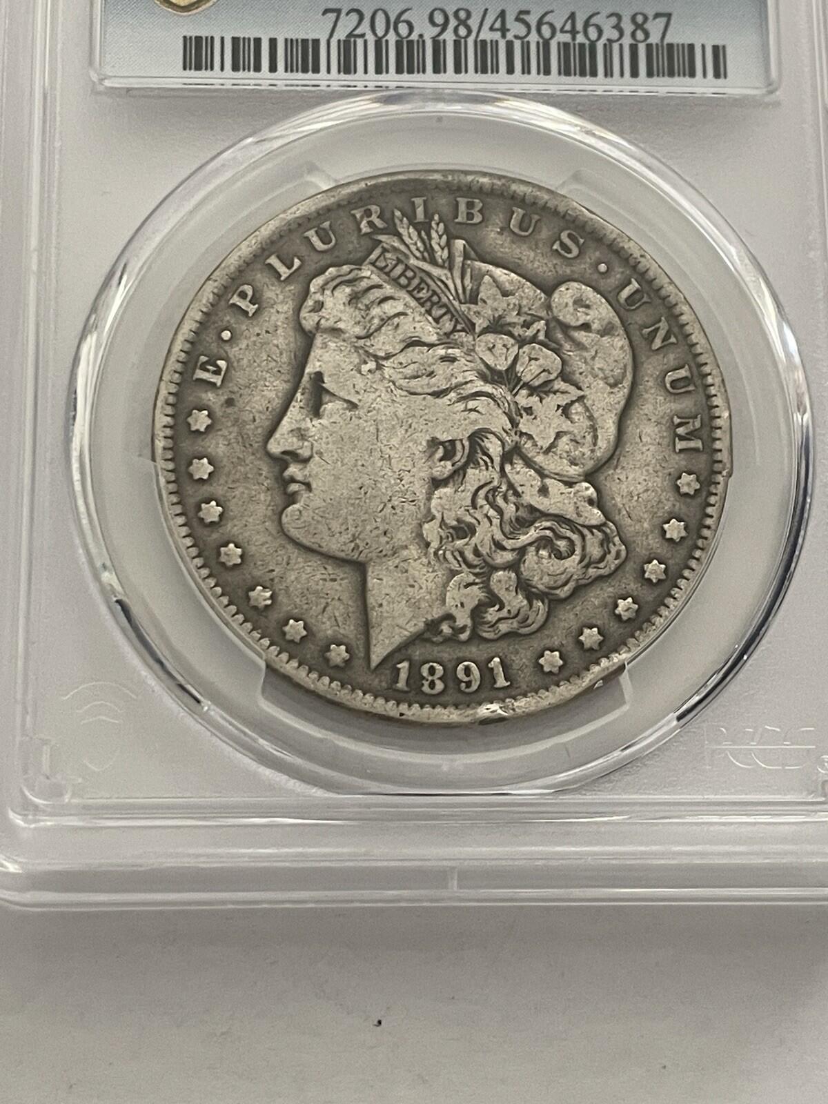 1891 CC Morgan Silver Dollar $1 PCGS Genuine Rim Damage F Detail Graded Coin - Image 2