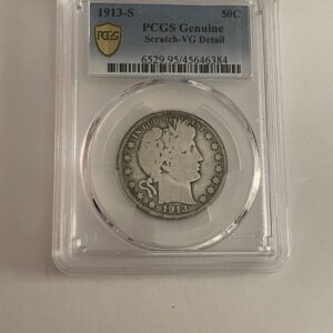 1913-S 50C PCGS Genuine Scratch VG Detail Barber Half Dollar Graded Coin