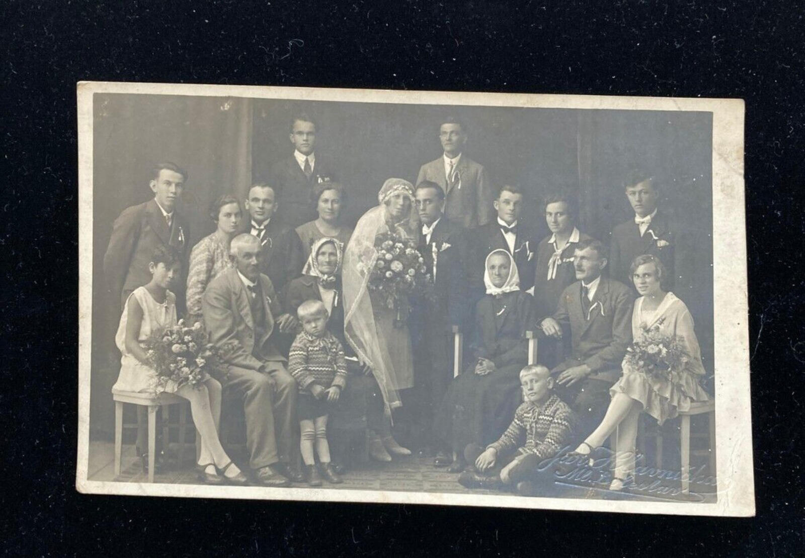 Bride & Groom Photograph With Wedding Party Photo RPPC Postcard