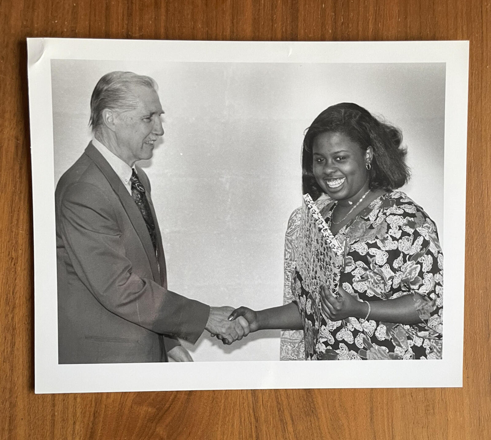 Chaundra Mohammed Receives Gift Weston High School Principal MacDonald Photo