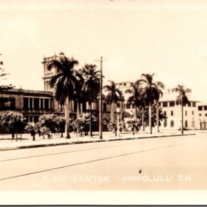 Civic Center Honolulu Hawaii Photo Vintage Black & White Photograph