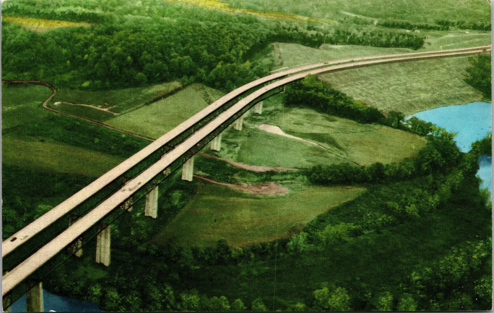 Aerial View Twin Bridges Cuyahoga River Valley Ohio Postcard Uposted