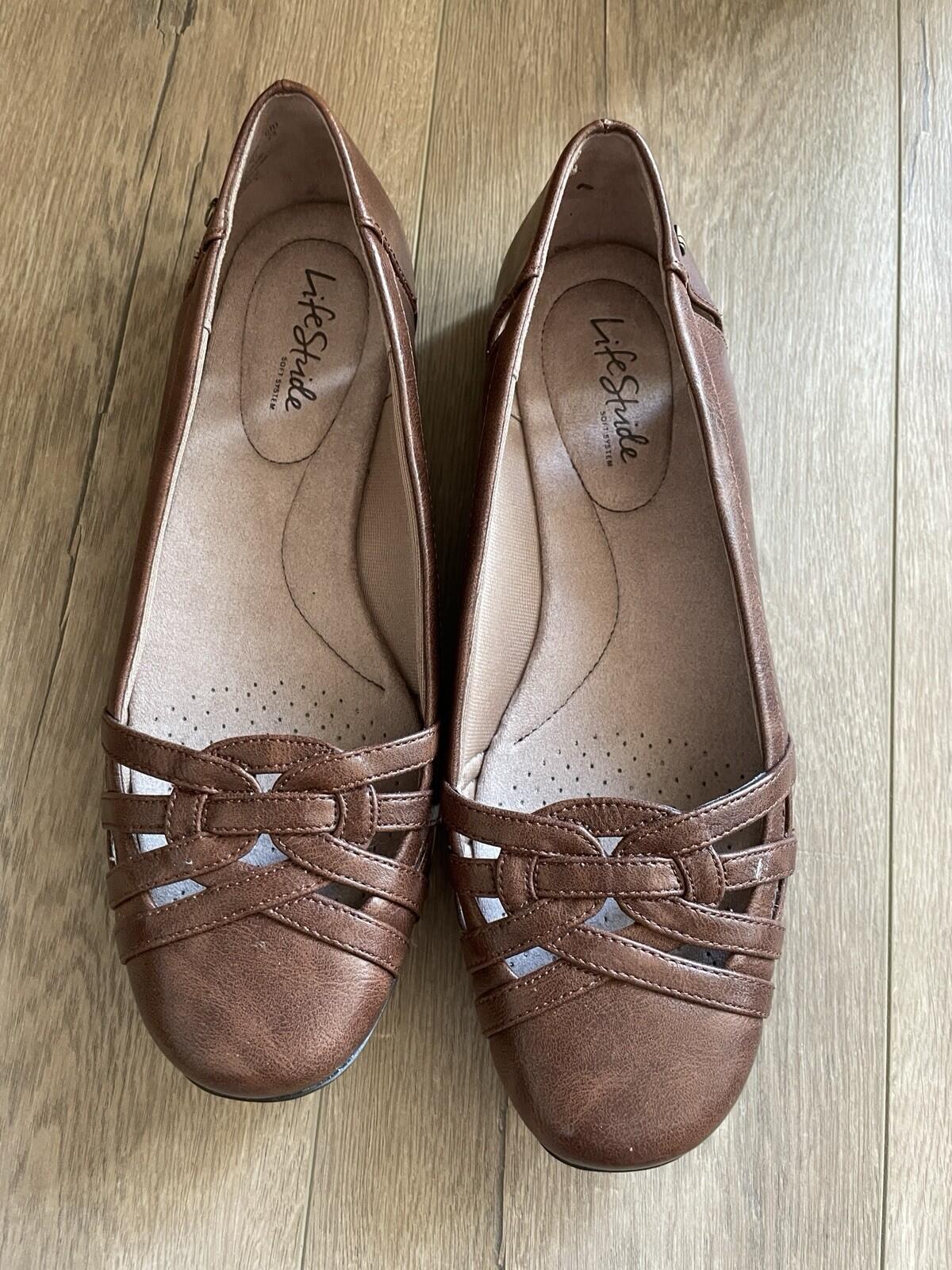 LifeStride Womens Diverse Flat Dark Tan Shoes Size 11 Wide US