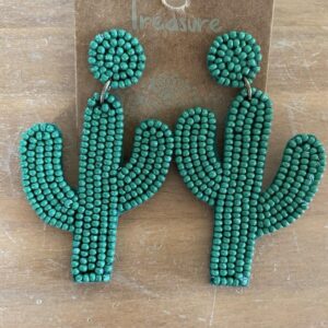 Cactus Earrings Green Beaded Cactus Earrings