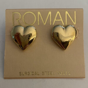 Roman Gold Tone Heart Stud Earrings Surgical Steel Posts