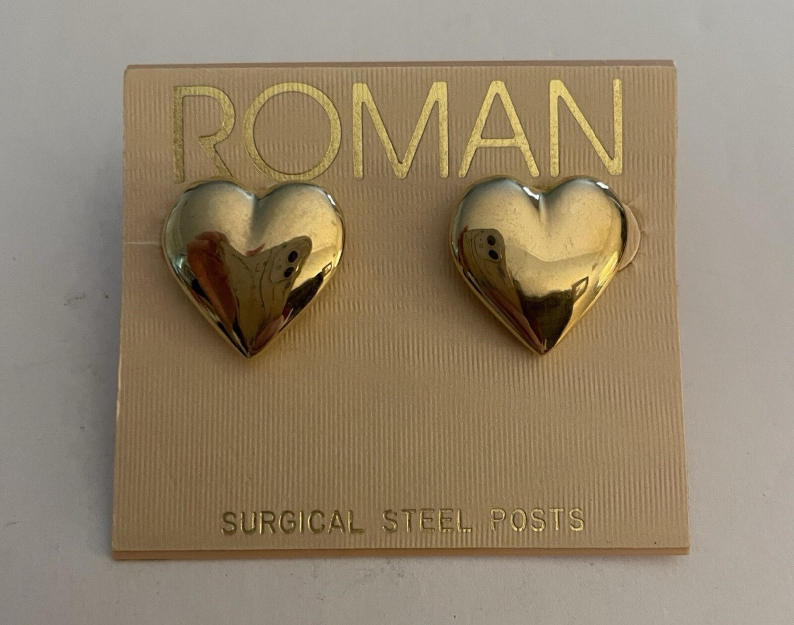 Roman Gold Tone Heart Stud Earrings Surgical Steel Posts
