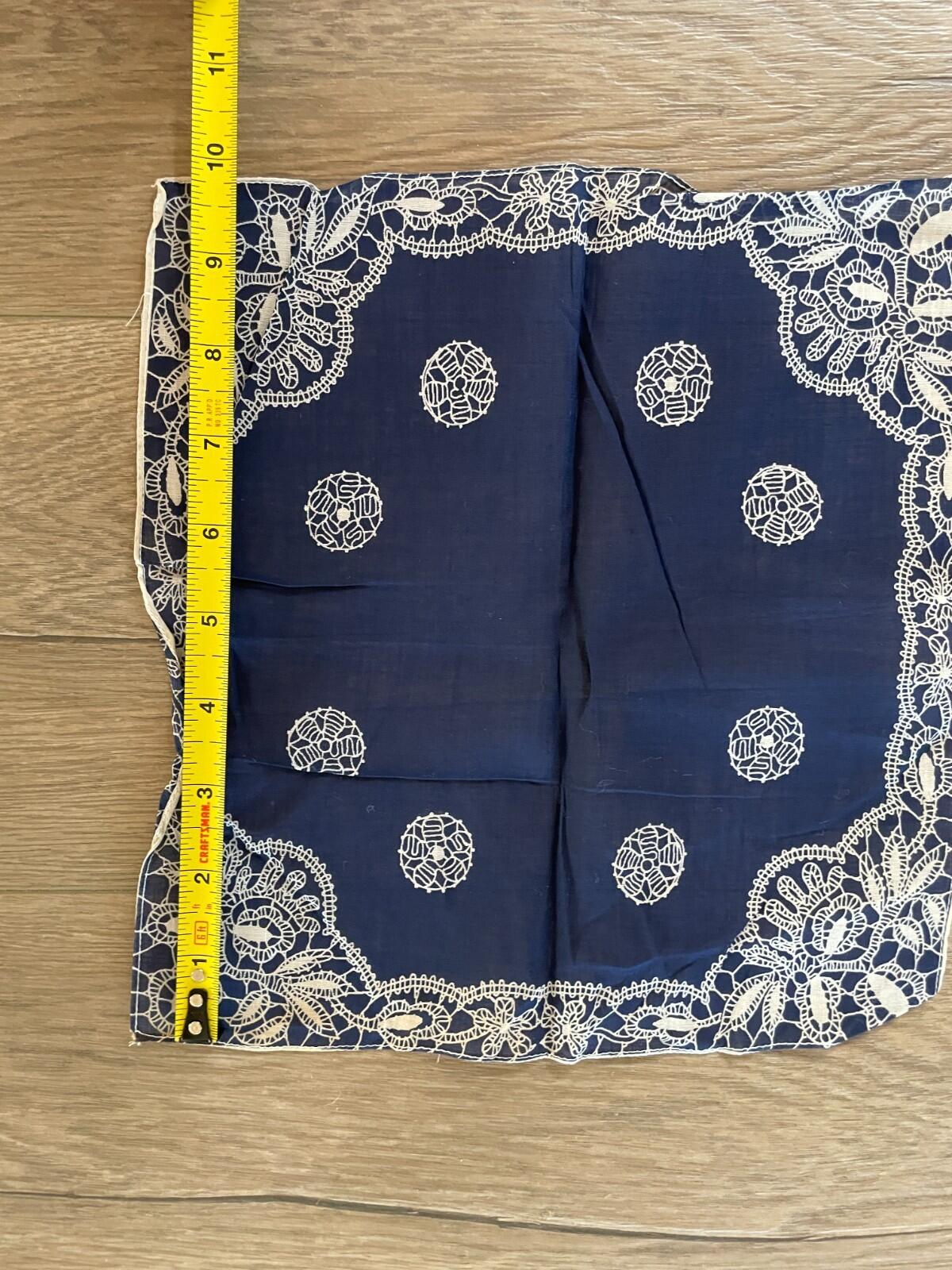 Blue Handkerchief Vintage Ladies Hankie Blue With White Design Hankie - Image 3