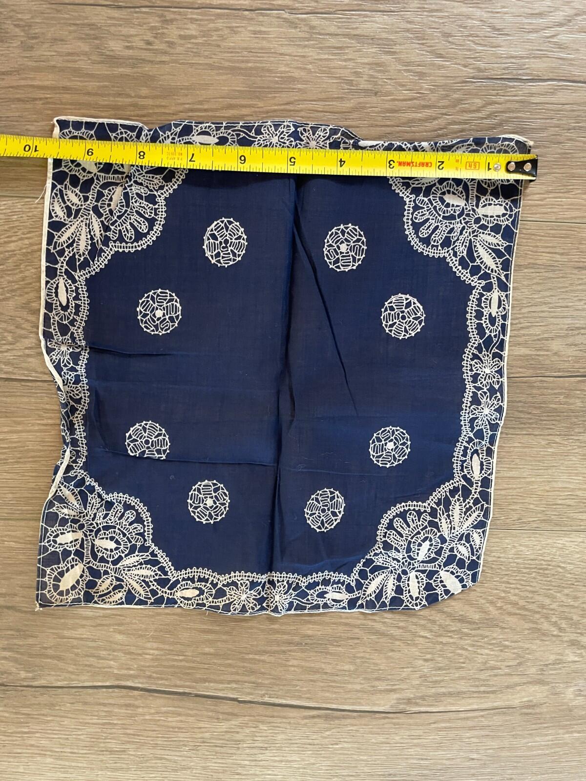 Blue Handkerchief Vintage Ladies Hankie Blue With White Design Hankie - Image 4