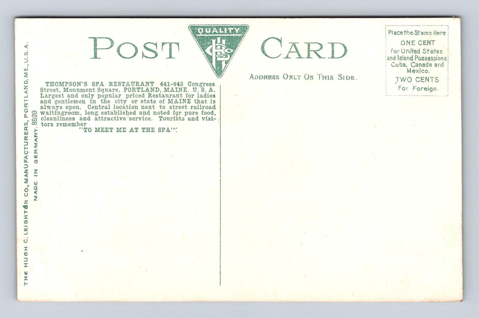Aim For Thompson's Spa Restaurant Portland Maine Postcard - Image 2
