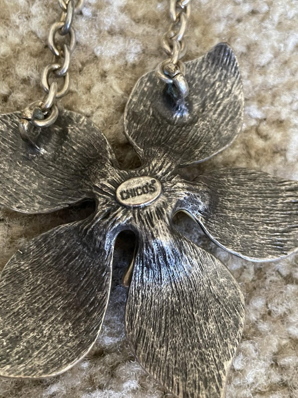 Chico’s Tiger Stripe Flower Pendant Necklace Brown Enamel Statement Jewelry - Image 6