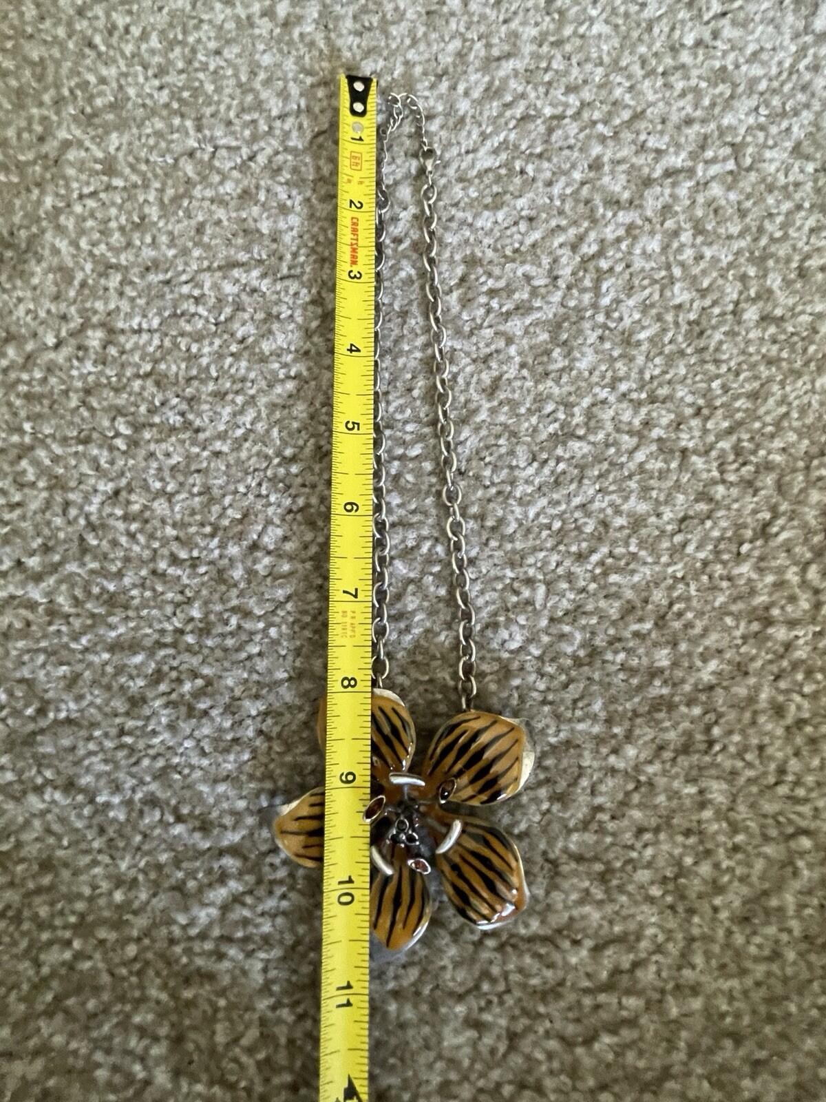 Chico’s Tiger Stripe Flower Pendant Necklace Brown Enamel Statement Jewelry - Image 8