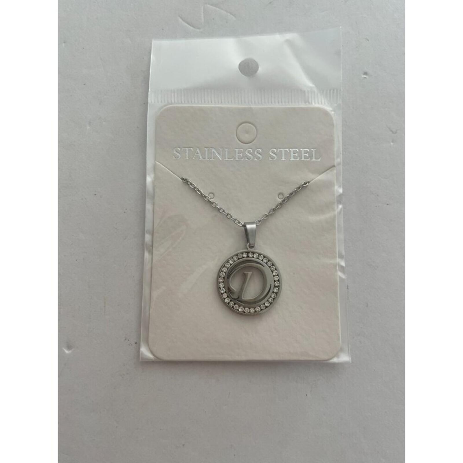 Initial D Pendant Necklace Silver Tone Rhinestone Necklace - Image 2