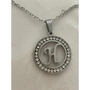 Initial H Pendant Necklace Silver Tone Rhinestone Necklace