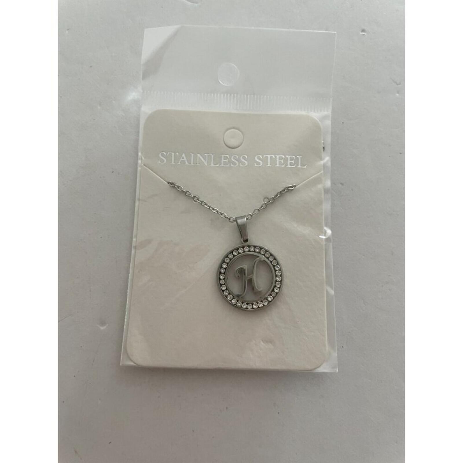 Initial H Pendant Necklace Silver Tone Rhinestone Necklace - Image 2