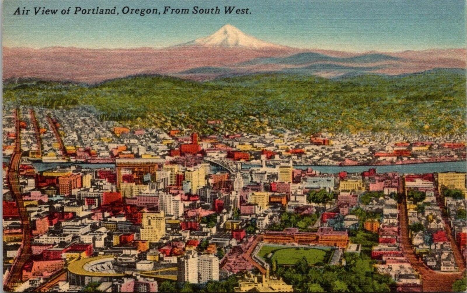 Air View Of Portland Oregon From South West Postcard