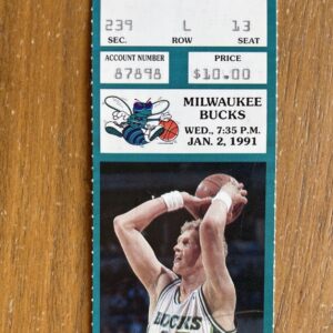 1991 Milwaukee Bucks VS Charlotte Hornets Larry Bird Ticket Stub Basketball
