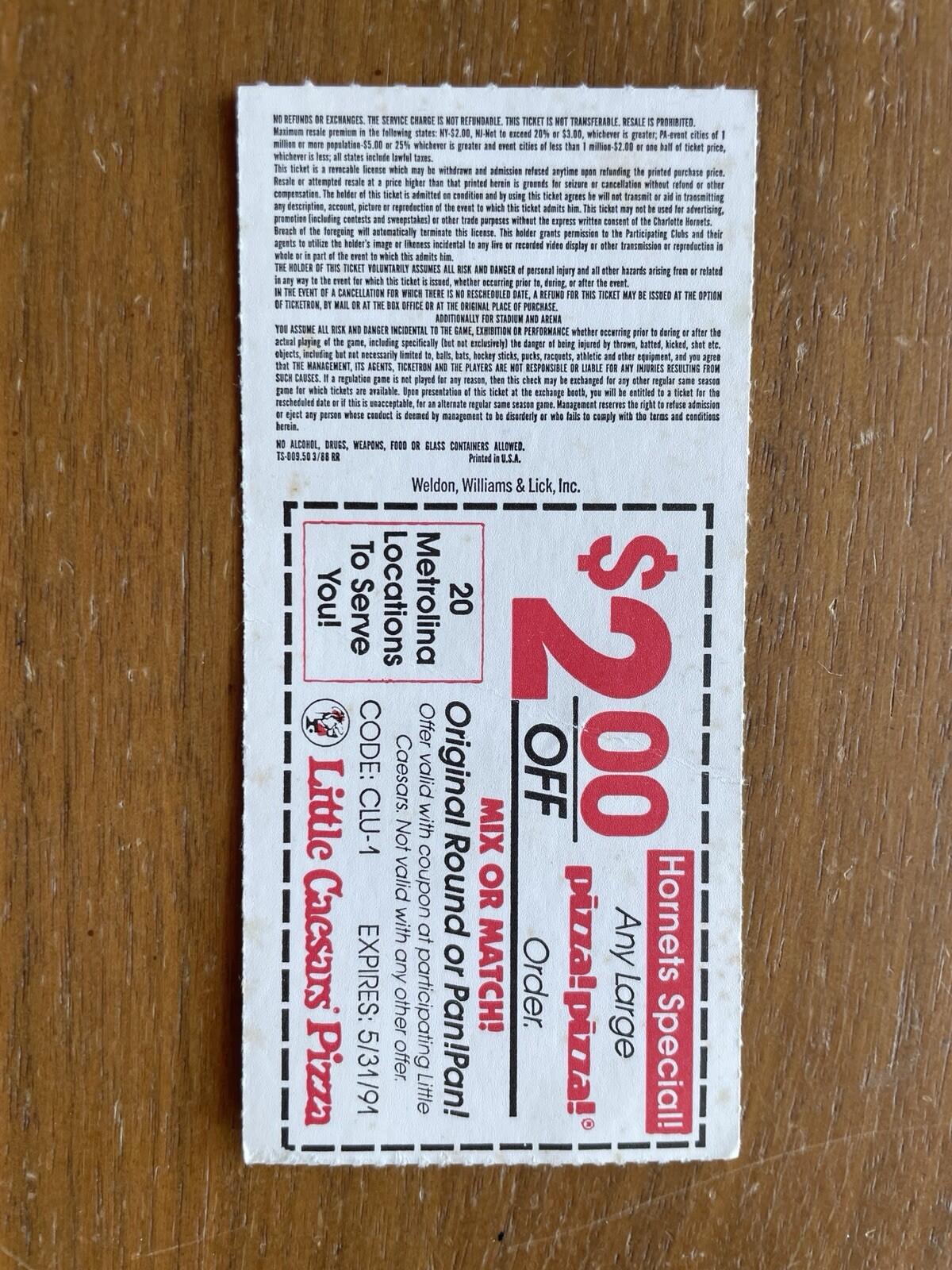 1991 Milwaukee Bucks VS Charlotte Hornets Larry Bird Ticket Stub Basketball - Image 2