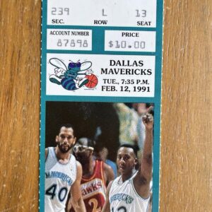 1991 Dallas Mavericks VS Charlotte Hornets Ticket Stub Derek Harper NBA
