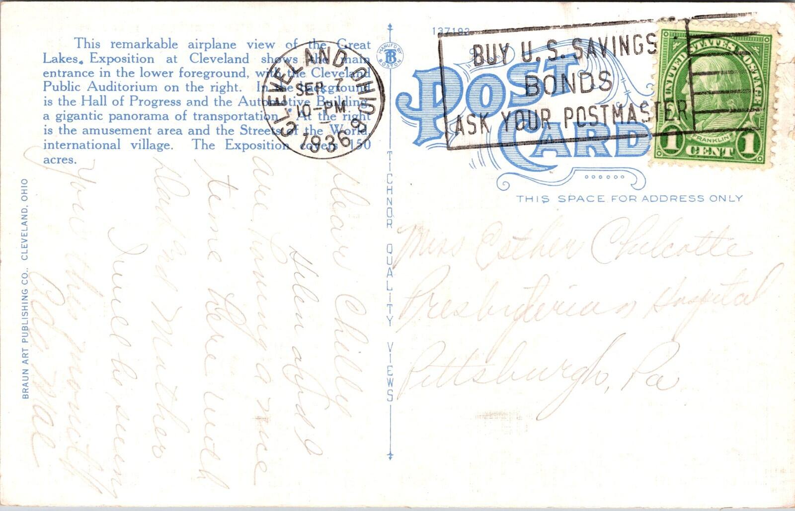 Airplane View Of The Great Lakes Exposition Cleveland Ohio Postcard - Image 2