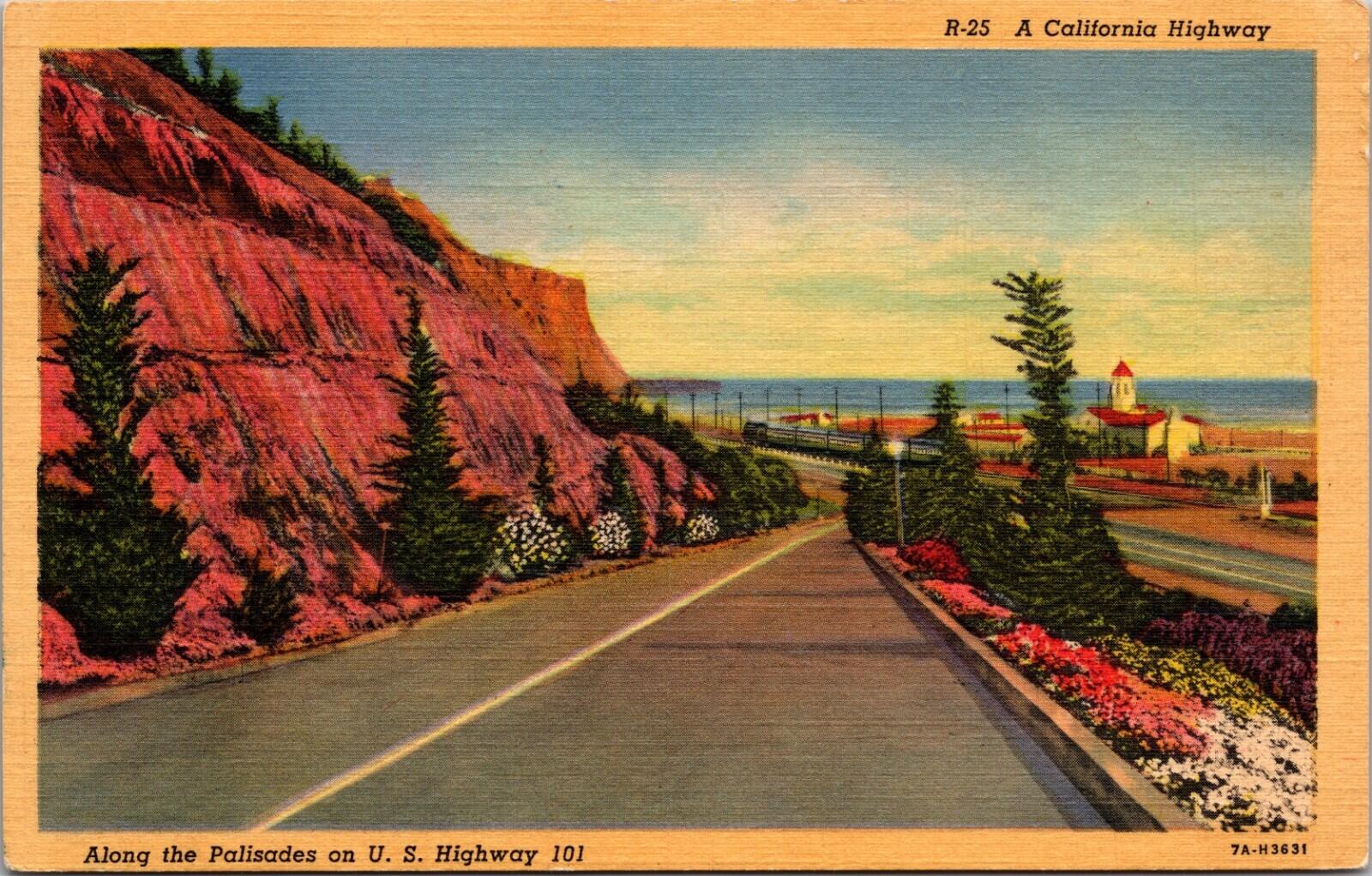 Along The Palisades On U.S. Highway 101 California Postcard Unposted