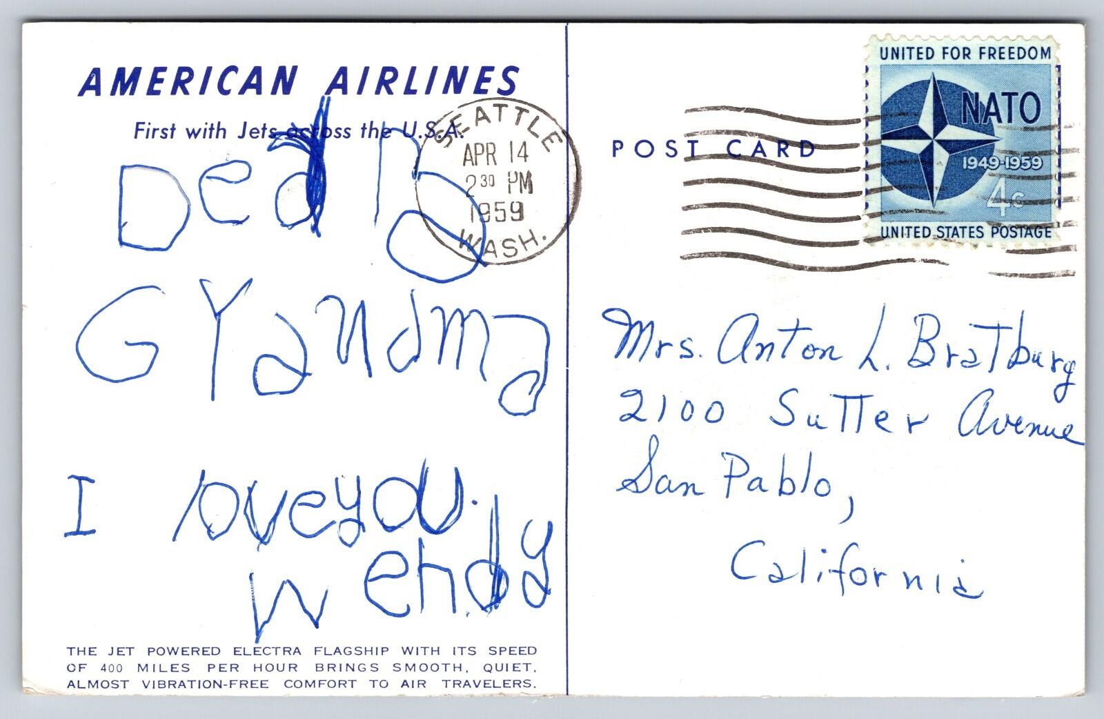 American Airlines Jet Powered Electra Flagship Postcard Nato Stamp - Image 2