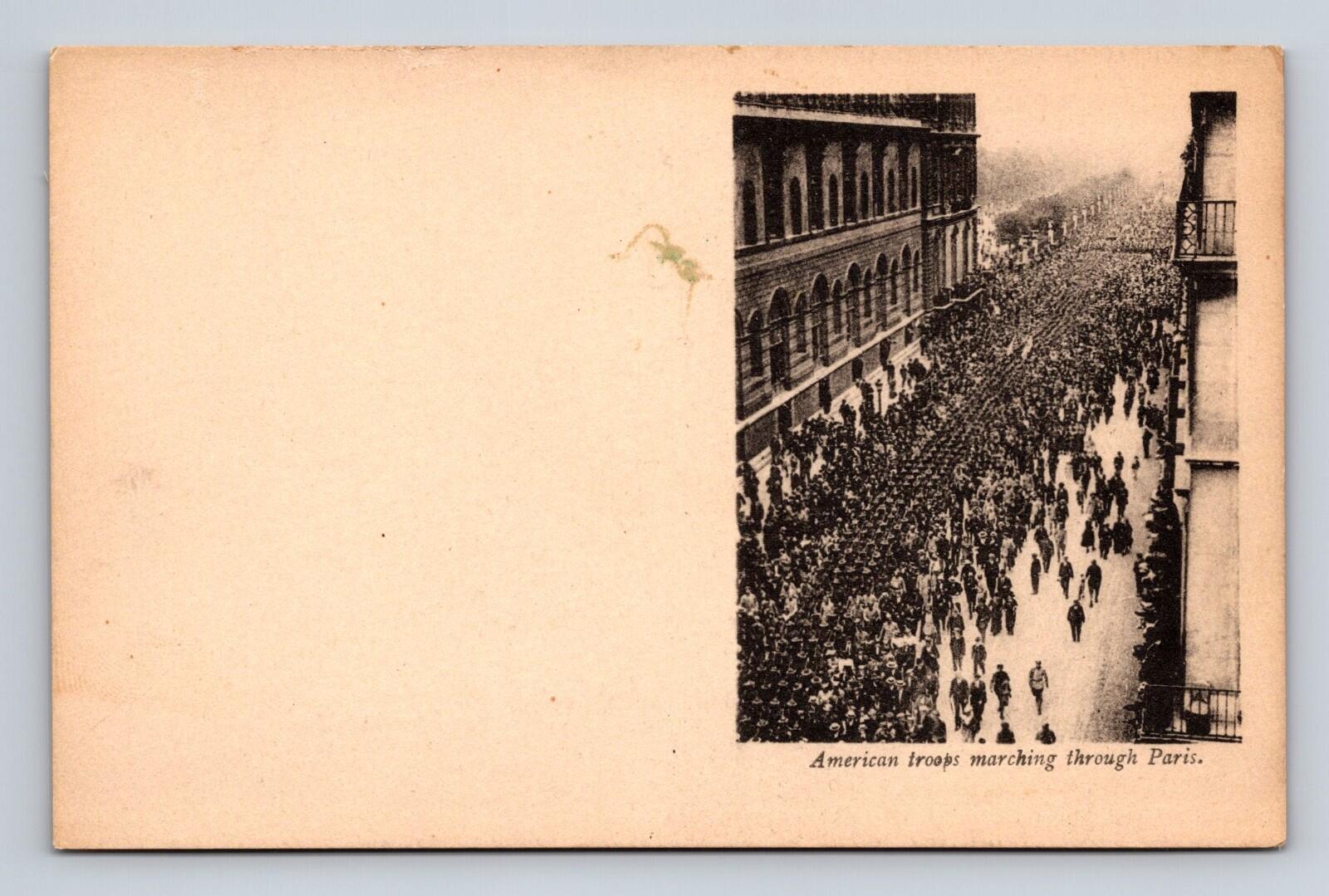 American Troops Marching Through Paris Postcard American Red Cross