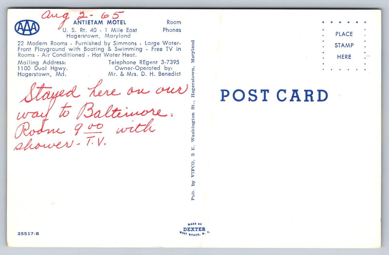 Antietam Motel Hagerstown Maryland Postcard Vintage Postcard - Image 2
