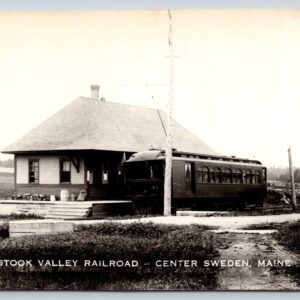 Aroostook Valley Railroad Center Sweden Maine Trolley Car Postcard RPPC