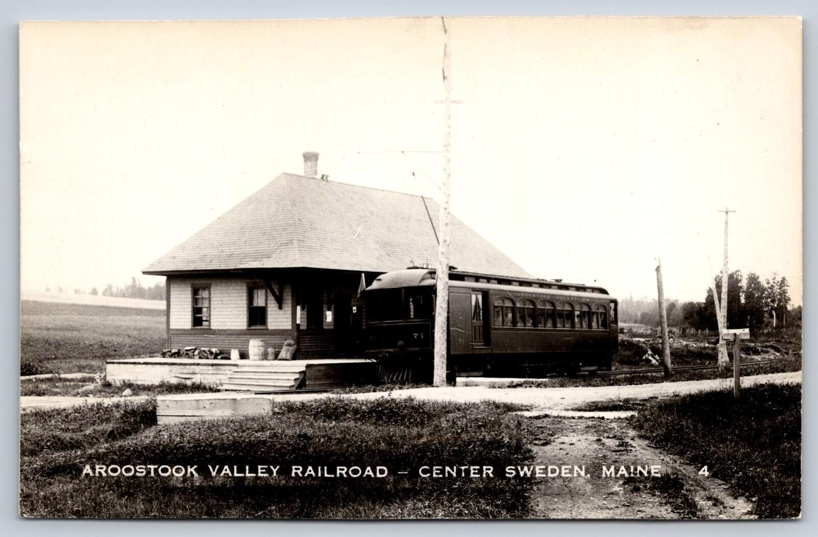 Aroostook Valley Railroad Center Sweden Maine Trolley Car Postcard RPPC
