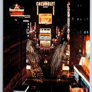 Astor Hotel Times Square New York Postcard Pepsi Sign Chevrolet Hit Parade Sign