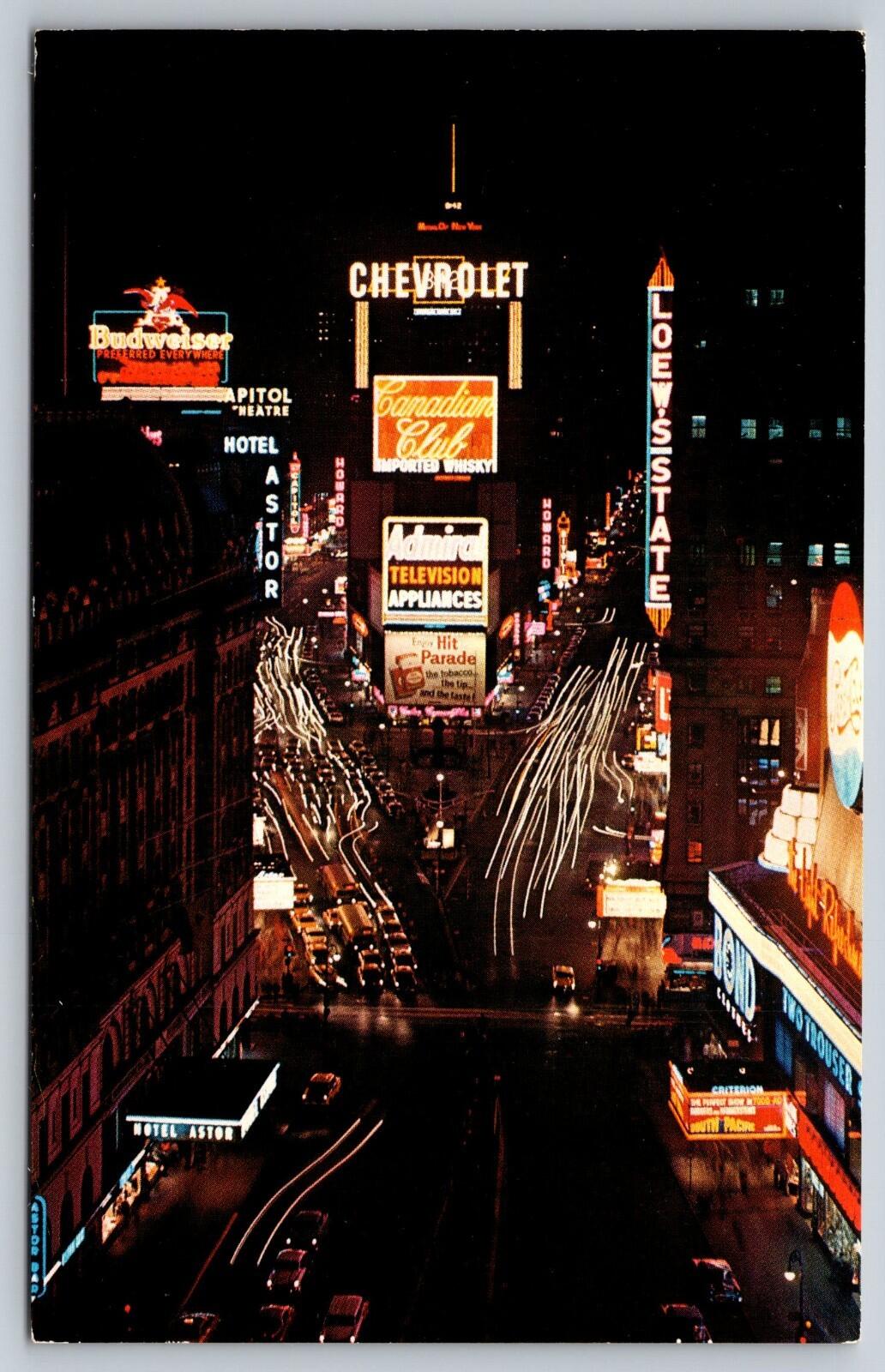 Astor Hotel Times Square New York Postcard Pepsi Sign Chevrolet Hit Parade Sign