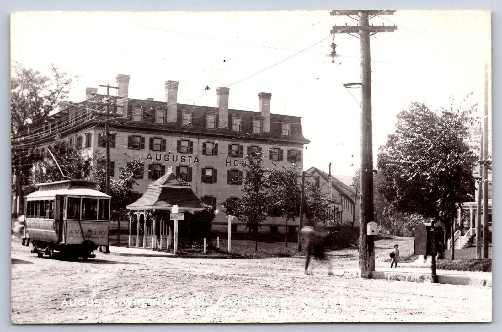 Augusta House Augusta Winthrop And Gardiner St Trolley Railroad Postcard Maine