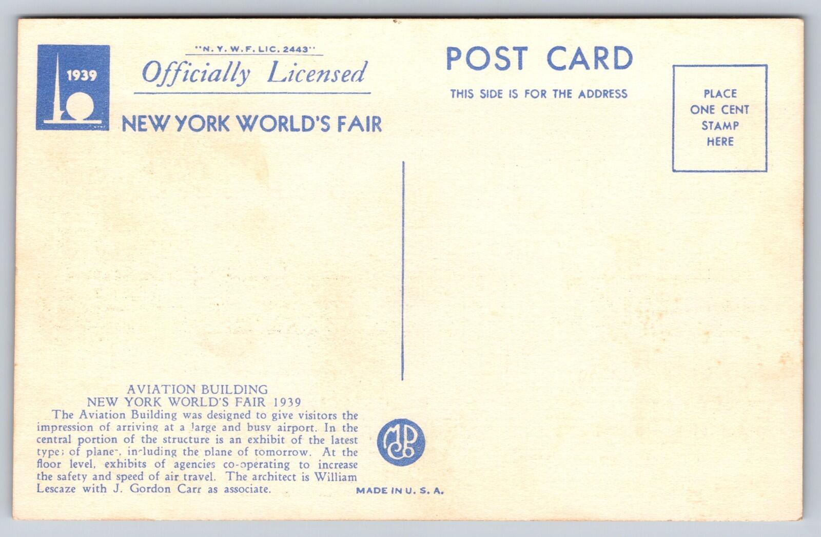 Aviation Building New York World's Fair 1939 Postcard - Image 2