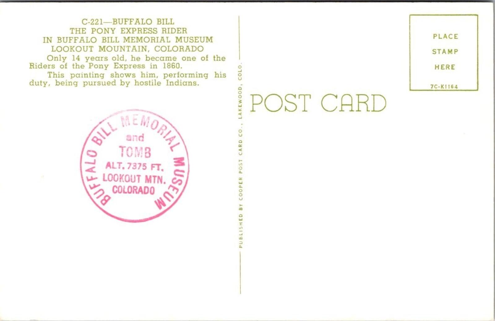 B Bill Pony Express Rider In Buffalo Bill Memorial Museum Lookout Mt CO Postcard - Image 2