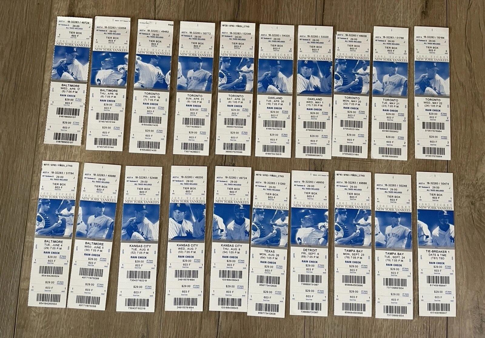 New York Yankees Baseball Tickets 2002 Lot Of 20