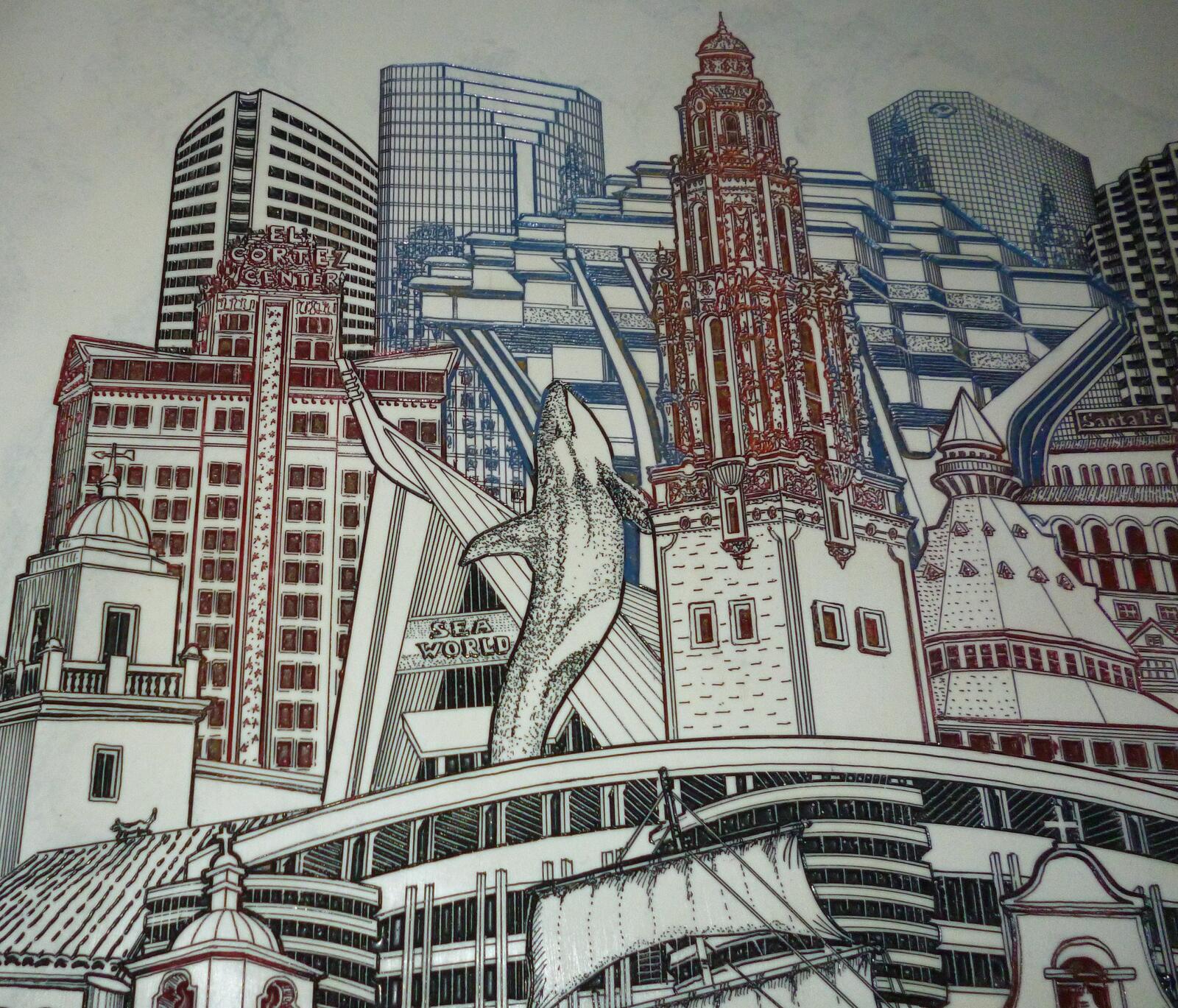 San Diego California Eugene Andreyev Alabaster Marble Etching Picture 1985 San Diego California Picture Eugene Andreyev Picture - Image 8