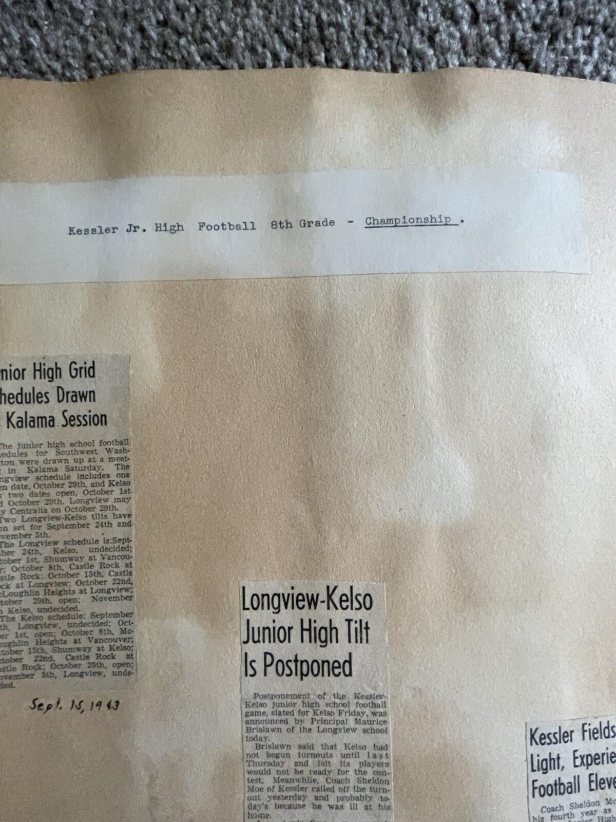 Longview Kelso Washington JR High School Football Scrapbook Album WA Area - Image 5