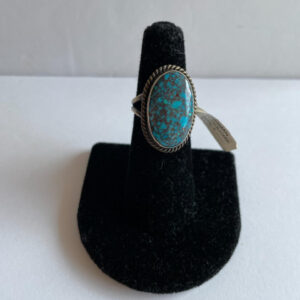 Kingman Turquoise Eli Skeets Navajo Handmade Sterling Silver Ring Size 7