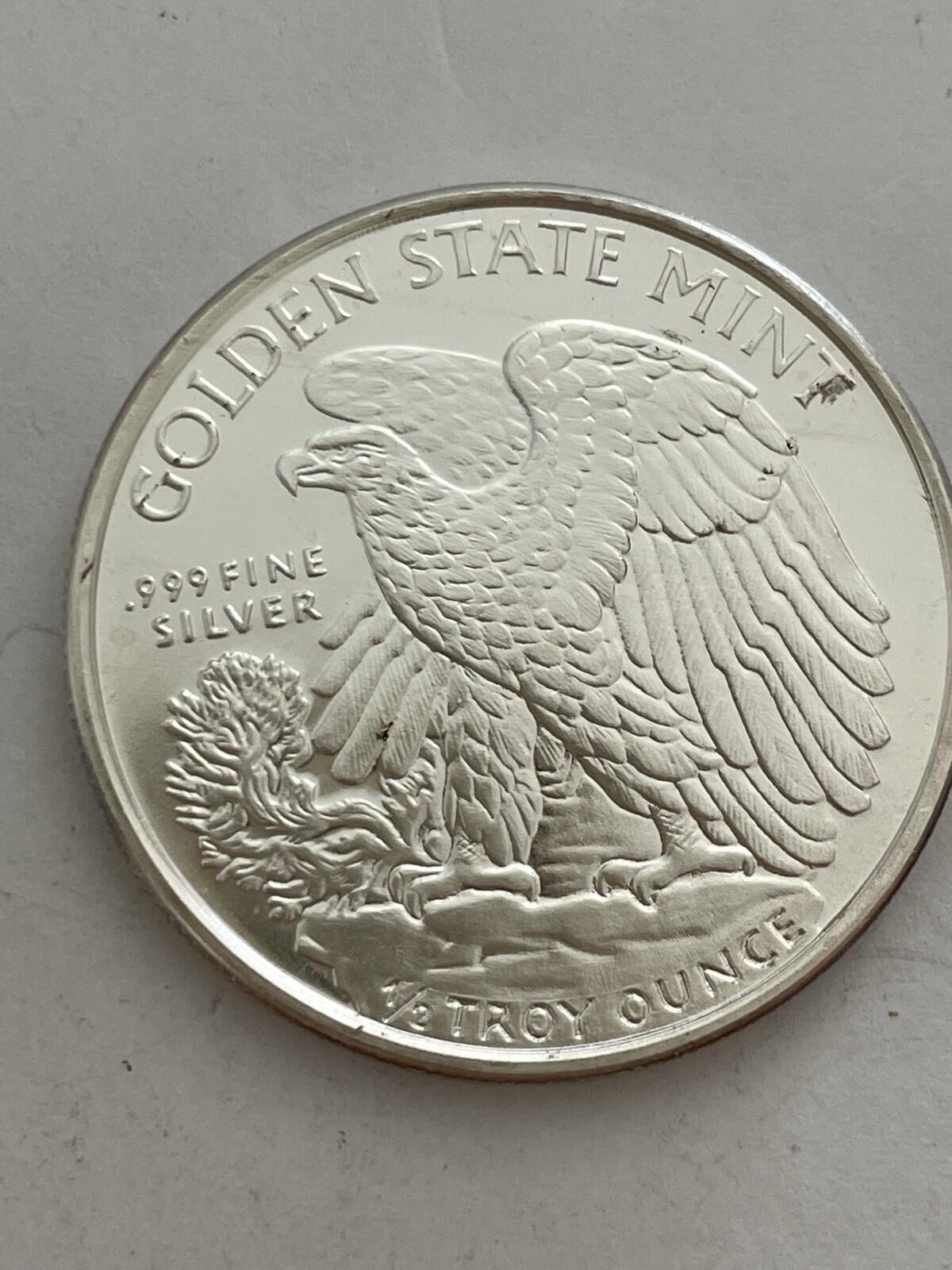 1/2 oz .999 Fine Silver Round Golden State Mint Walking Liberty Coin - Image 3