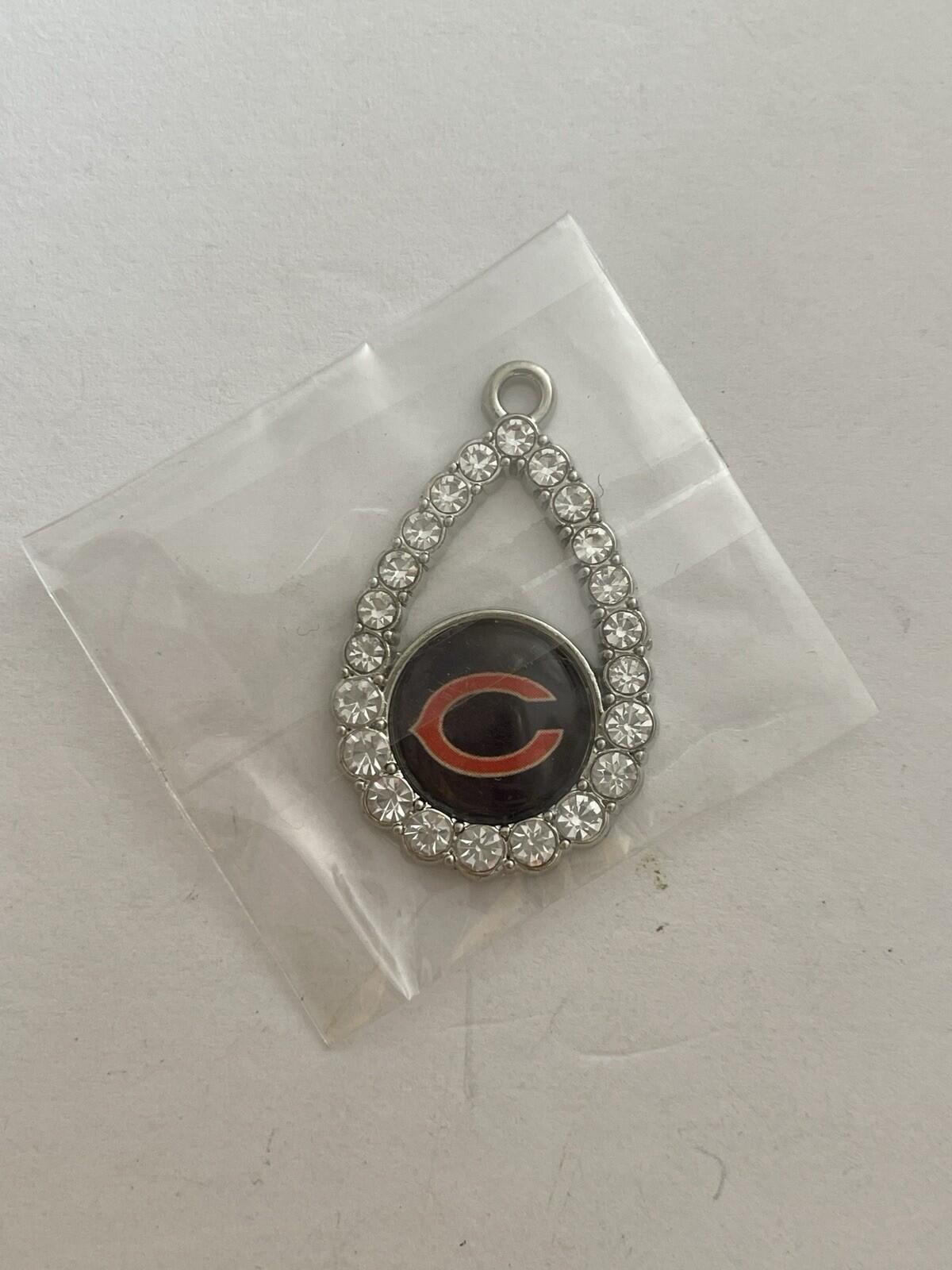Chicago Bears Football Team Football Bear Tear Drop Rhinestone Pendant Necklace