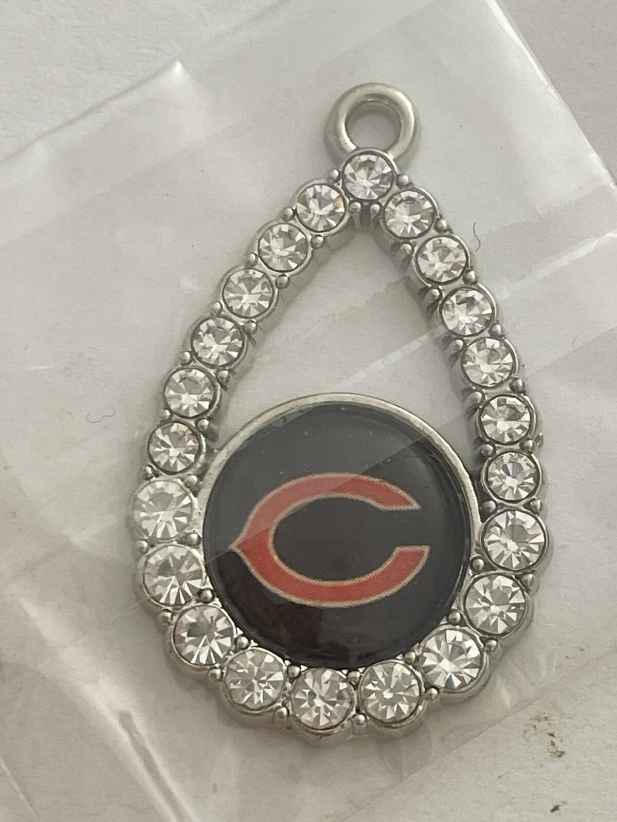 Chicago Bears Football Team Football Bear Tear Drop Rhinestone Pendant Necklace - Image 2