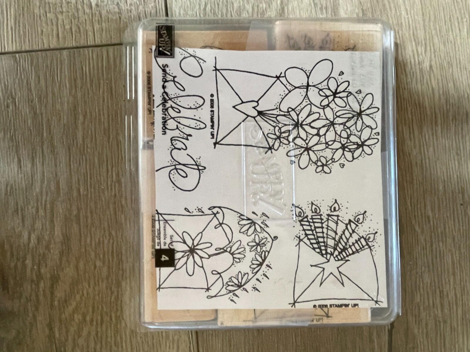 Stampin Up Send A Celebration Mounted Rubber Stamps Set Of 4