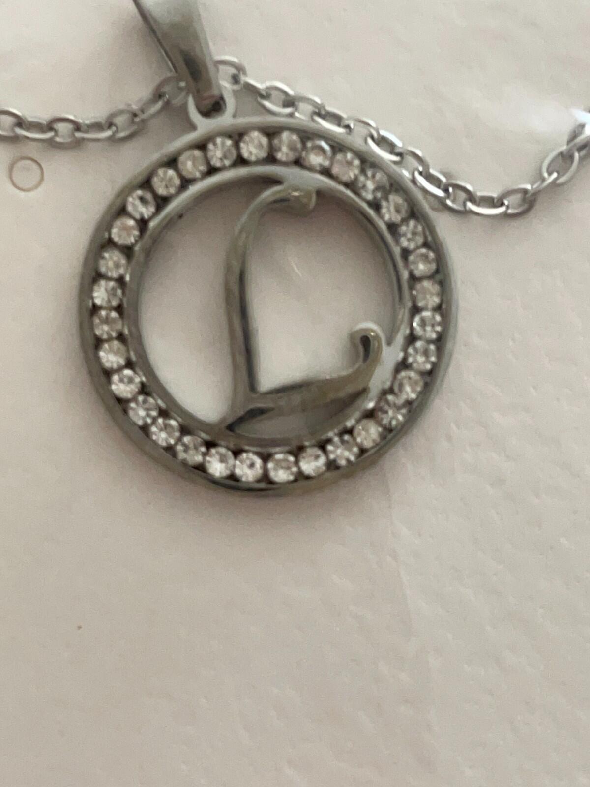 Initial L Pendant Necklace Silver Tone Rhinestone Necklace - Image 2