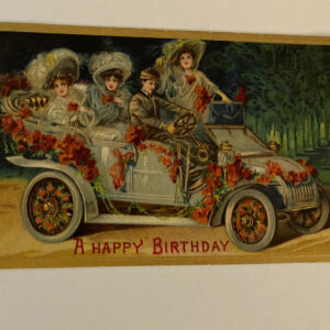 A Happy Birthday Postcard Ladies In Old Car With Chauffeur Driving