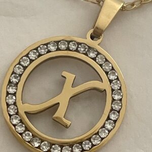 Initial X Pendant Necklace Gold Tone Rhinestone Necklace