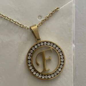 Initial F Pendant Necklace Gold Tone Rhinestone Necklace