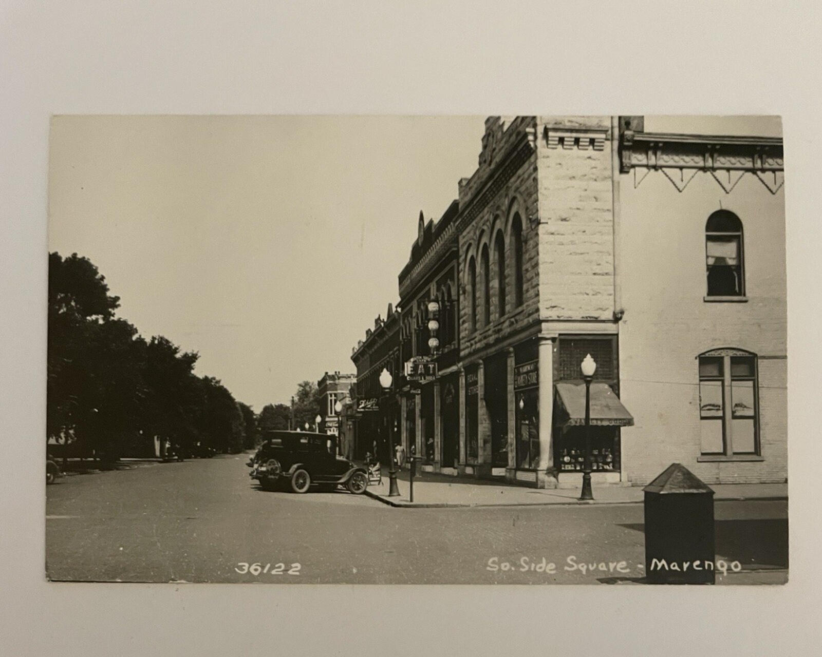 So Side Square Marengo Postcard RPPC Coca Cola Signs South Side Cafe Schlitz