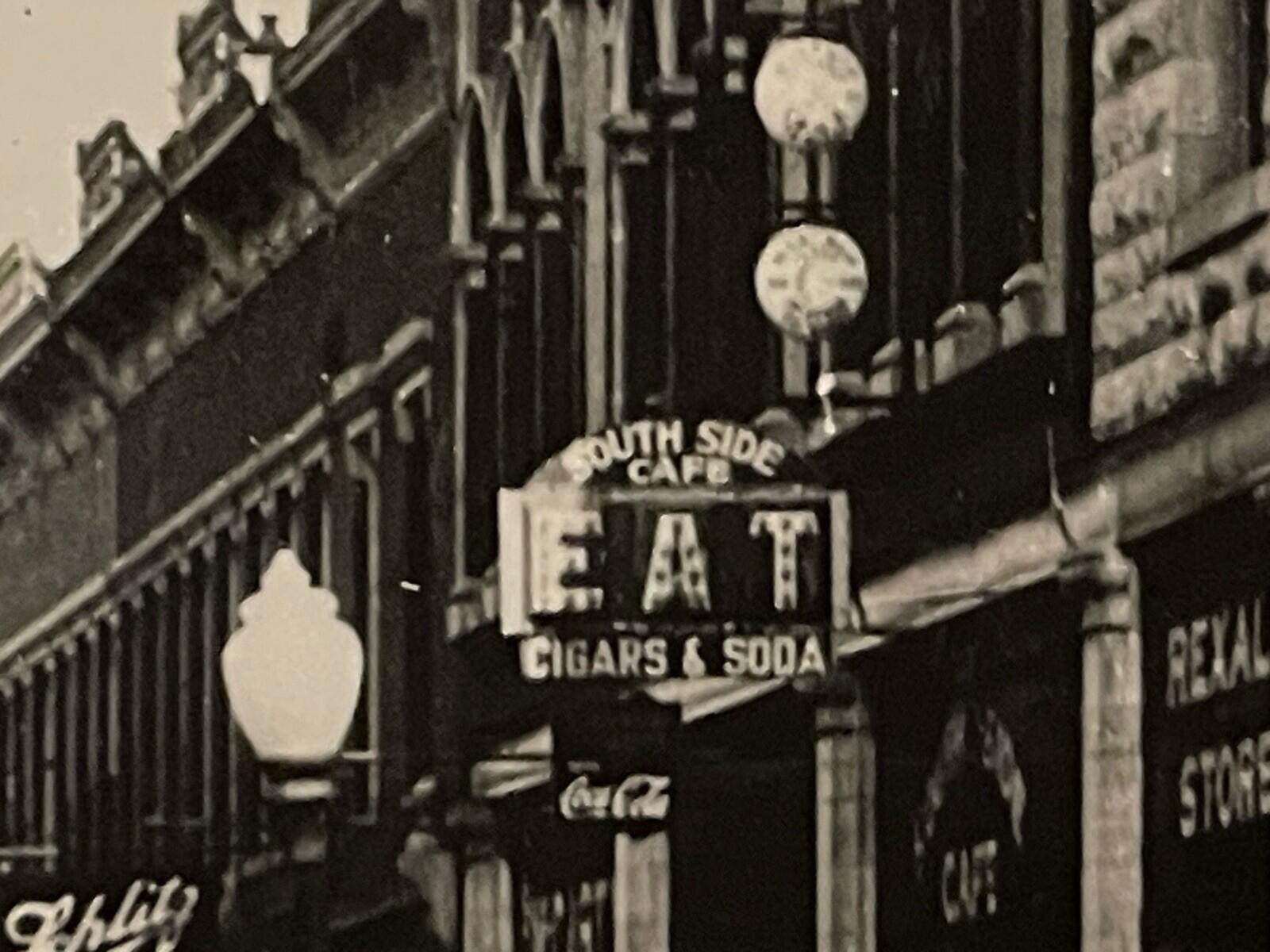 So Side Square Marengo Postcard RPPC Coca Cola Signs South Side Cafe Schlitz - Image 2